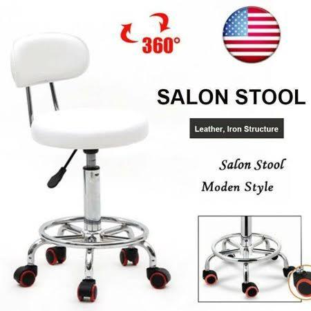 BBB26933807 Hot Item Rolling Chair -Stool Chair -Salon Chair -Desk Stool Round Shape Adjustable Salon Stool with Back and Line White