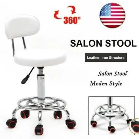 BBB26933807 Hot Item Rolling Chair -Stool Chair -Salon Chair -Desk Stool Round Shape Adjustable Salon Stool with Back and Line White