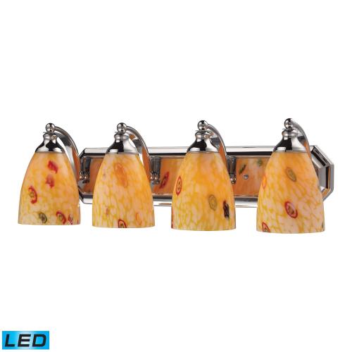 BBB21476026 Elk Lighting 570-4C-YW-LED 4 Light Vanity in Polished Chrome and Yellow Blaze Glass