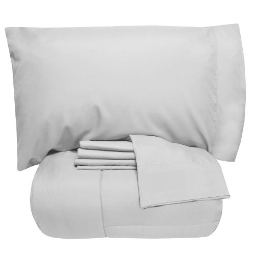 BBB15758048 Sweet Home Collection 7 Piece Bed-in-a-Bag Down Alternative Comforter & Sheet Set - Silver - Twin XL