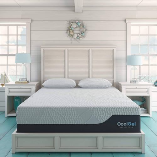 BBB24247152 Classic Brands Cool Gel 2.0 Chill Memory Foam 14-inch Mattress with 2 Bonus Pillows/Bed-in-a-Box, California King, White