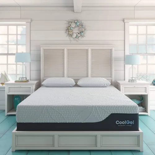 BBB24247152 Classic Brands Cool Gel 2.0 Chill Memory Foam 14-inch Mattress with 2 Bonus Pillows/Bed-in-a-Box, California King, White