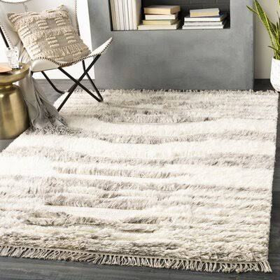 BBB21442516 Cassie Striped Handwoven Wool Light Gray/Cream Area Rug AllModern Rug Size: Rectangle 9' x 12'