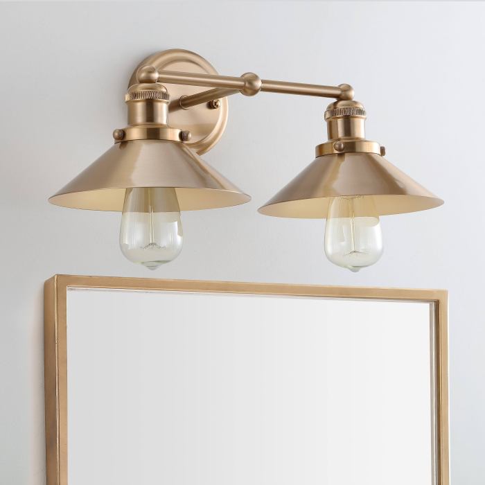 BBB19837634 Jonathan Y Brass Gold August 17.5inch 2-Light Metal Vanity Light