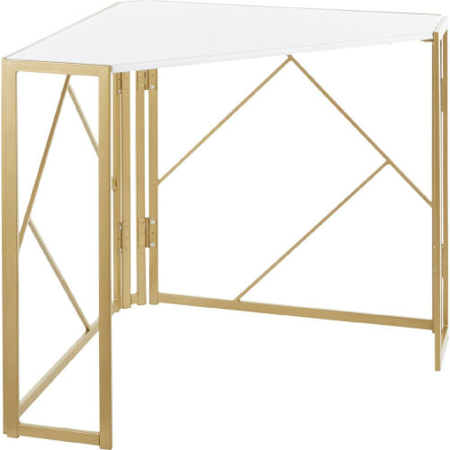 BBB19543673 LumiSource Folia Corner Desk White Wood Gold Metal