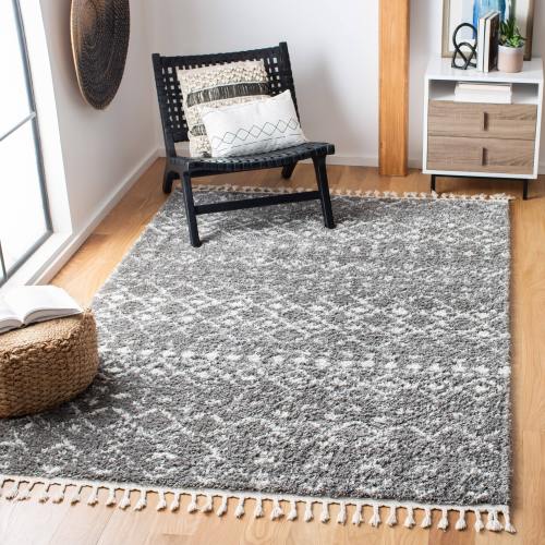 BBB20102403 Safavieh 8' x 10' Berber Fringe Shag BFG516F Grey / Ivory Rug