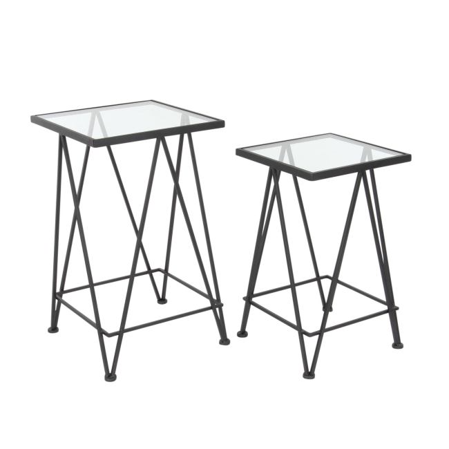 BBB21818796 21inch X 25inch Metal and Glass Side Tables (Set of 2), Clear/Black