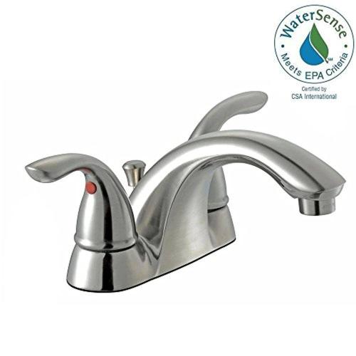 BBB25124228 Glacier Bay 67091W-6A04 Builders 4inch Centerset 2-Handle Low- Arc Bathroom Faucet in Brushed Nickel