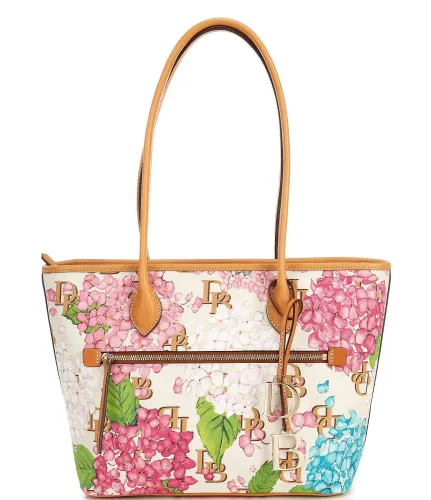 BBB21883806 Dooney Bourke Signature Hydrangea Monogram Collection Floral Tote Bag - Cream
