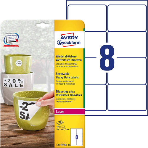 BBB18053882 Avery L4715REV-20 Rounded Rectangle Removable White 160pc(s) Self-Adhesive Label