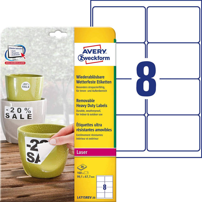 BBB18053882 Avery L4715REV-20 Rounded Rectangle Removable White 160pc(s) Self-Adhesive Label