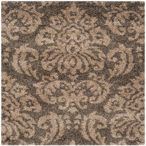 BBB24233042 Safavieh Florida Shag Verity Floral Damask 1.2-inch Thick Rug - 6'7inch x 6'7inch Square - Smoke/Beige