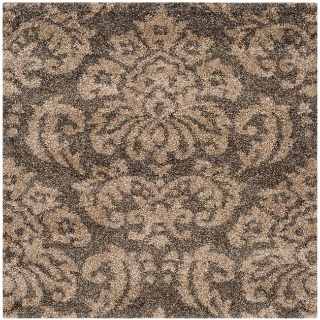 BBB24233042 Safavieh Florida Shag Verity Floral Damask 1.2-inch Thick Rug - 6'7inch x 6'7inch Square - Smoke/Beige