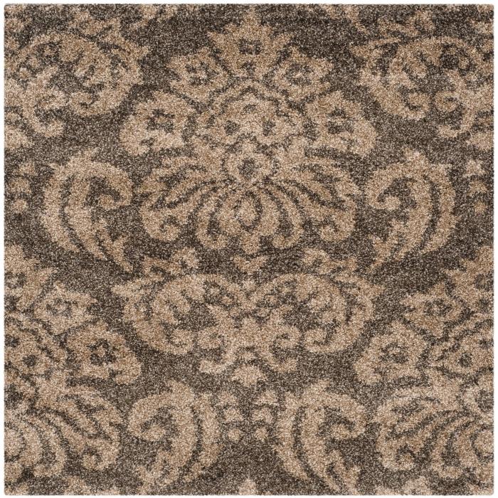 BBB24233042 Safavieh Florida Shag Verity Floral Damask 1.2-inch Thick Rug - 6'7inch x 6'7inch Square - Smoke/Beige