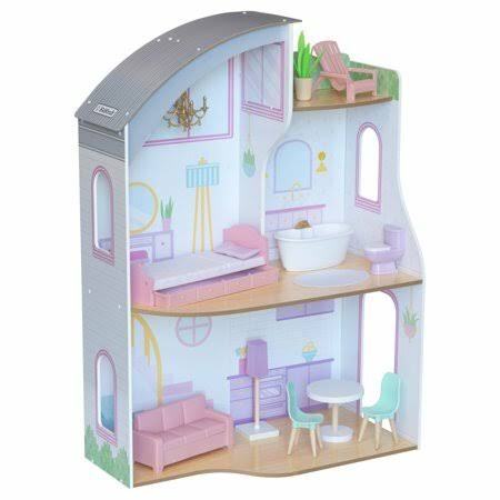 BBB24181922 Kidkraft Wooden Elise Dollhouse with 12 Accessories Included, White