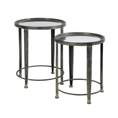 BBB24795707 Stylecraft Blackened Silver-Grey Nesting Round Side Tables - Mirror