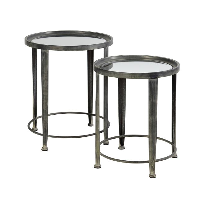 BBB24795707 Stylecraft Blackened Silver-Grey Nesting Round Side Tables - Mirror