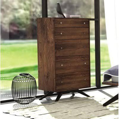 BBB20231408 Copeland Furniture Astrid 5 Drawer Chest Color: Walnut Dark Chocolate Maple