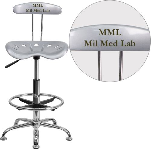 BBB21629318 Flash Furniture Lf-215-silver-emb-vyl-gg Personalized Vibrant Silver and Chrome Drafting Stool with Tractor Seat