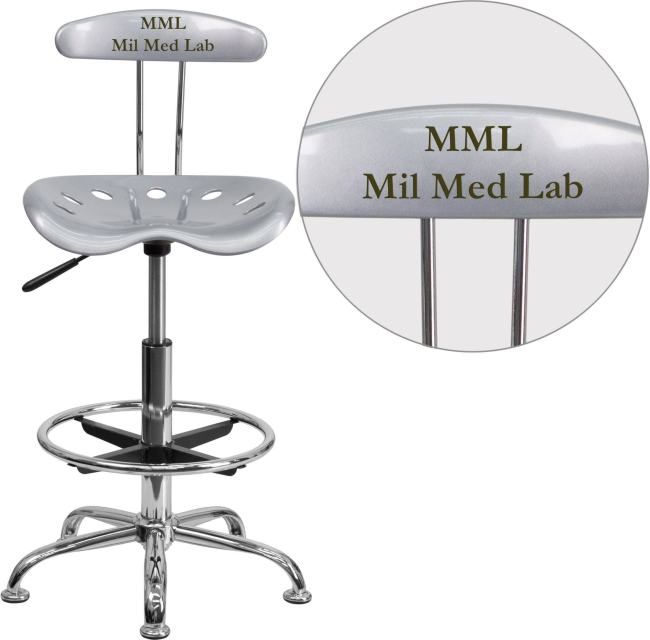 BBB21629318 Flash Furniture Lf-215-silver-emb-vyl-gg Personalized Vibrant Silver and Chrome Drafting Stool with Tractor Seat