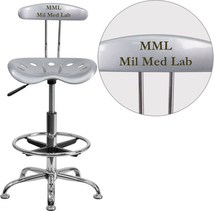 BBB21629318 Flash Furniture Lf-215-silver-emb-vyl-gg Personalized Vibrant Silver and Chrome Drafting Stool with Tractor Seat