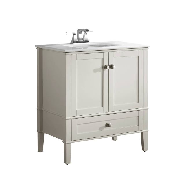 BBB25159812 Simpli Home Chelsea Quartz Marble Top Bath Vanity - Soft White - 30 in