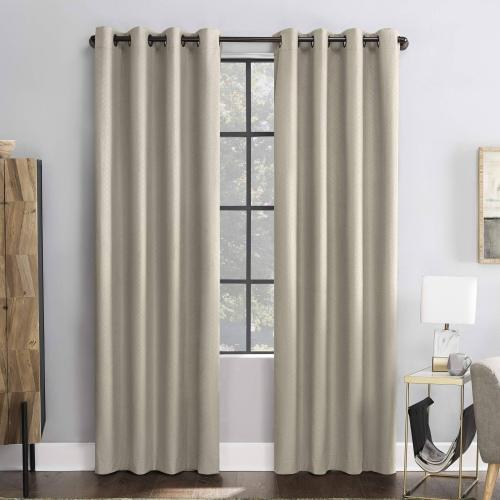 BBB24632099 Scott Living Mateo Embossed Geometric Total Blackout 96inch Grommet Window Curtain Panel in Ecru