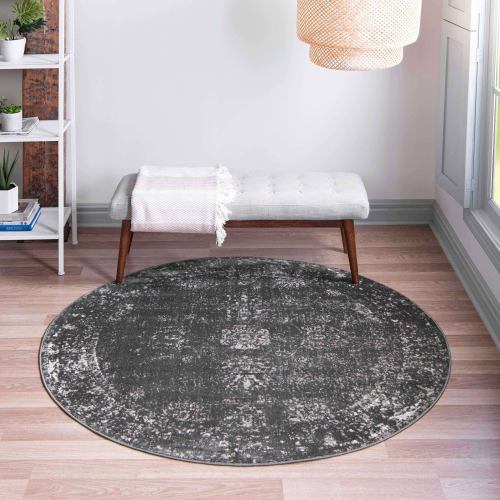 BBB21695989 Unique Loom Casino Sofia Rug - 7' 0 x 7' 0 / Round, Gray