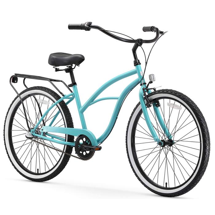 BBB28142996 Sixthreezero Around The Block Women's 24inch 3 Speed Beach Cruiser Bicycle with Rear Rack, Teal Blue