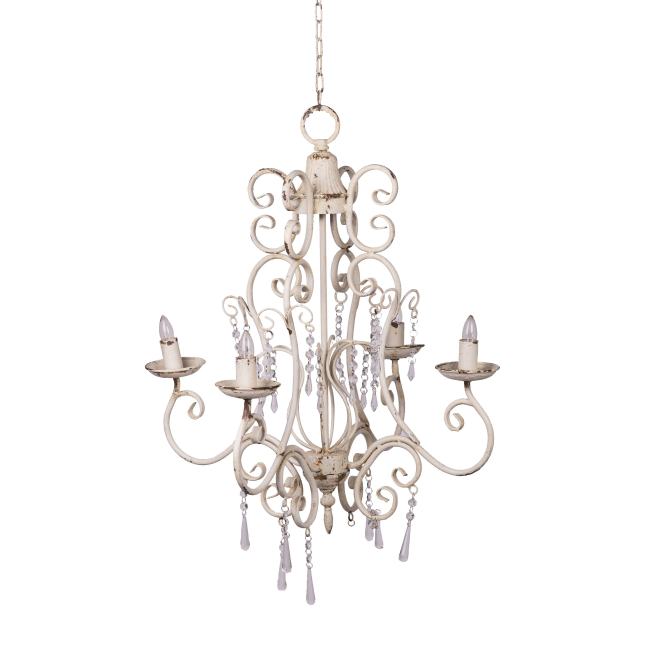 BBB20435440 A & B Home 4-Light Vintage Glamour White Wash Chandelier