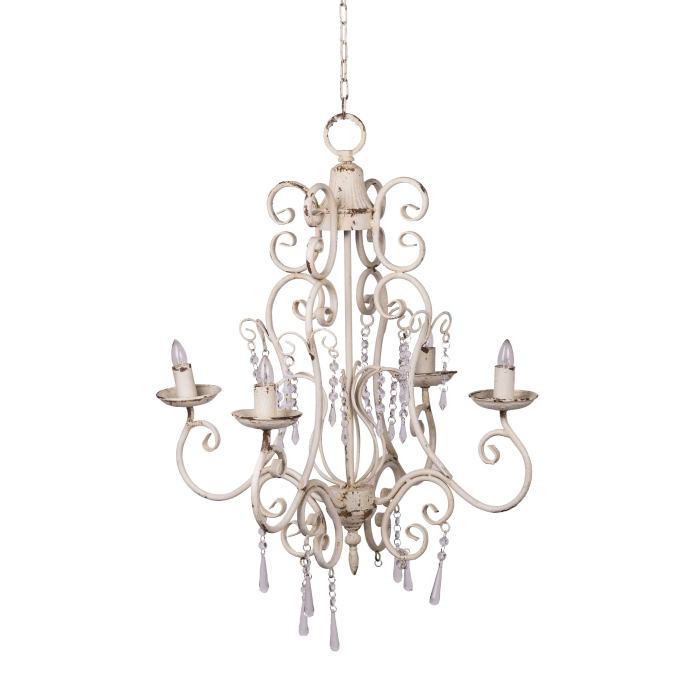 BBB20435440 A & B Home 4-Light Vintage Glamour White Wash Chandelier