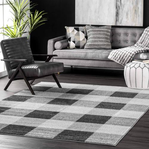 BBB19110624 nuLOOM Buffalo Plaid Area Rug, 6' Square, Gray