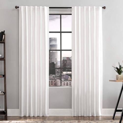 BBB19432534 Scott Living Renato Linen Blend Semi-Sheer Back Tab Curtain PANEL, 50inch x 84inch , White