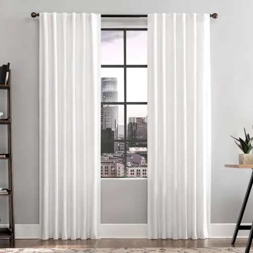 BBB19432534 Scott Living Renato Linen Blend Semi-Sheer Back Tab Curtain PANEL, 50inch x 84inch , White
