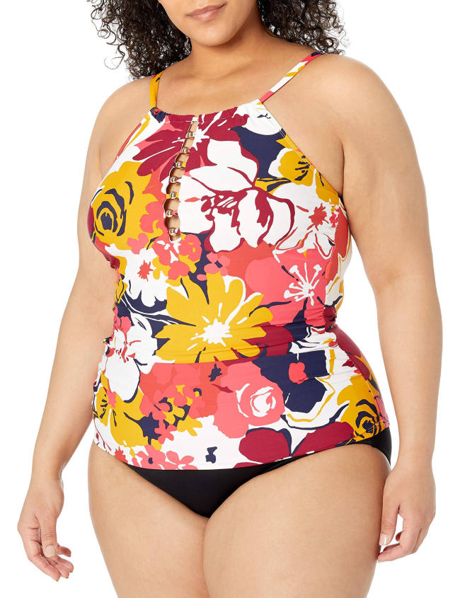 BBB24220279 Anne Cole Plus - High Neck Beaded Tankini Top, Multi / 18W