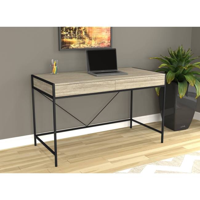 BBB21782500 Safdie & Co. 49inch L 2-Drawers Black Metal Computer Desk in Dark Taupe
