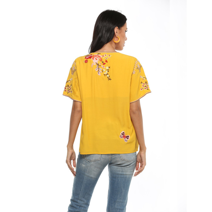 Women's Short Sleeve Embroidery Blouse Western Wear