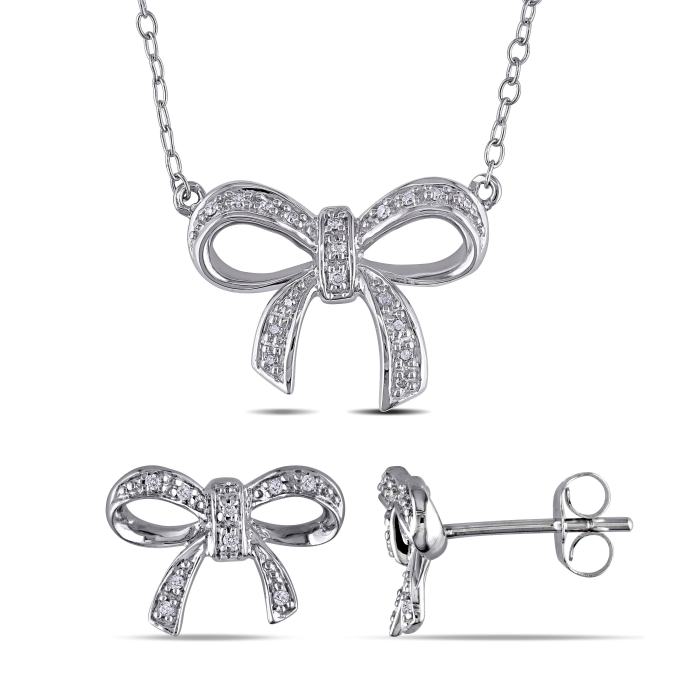 BBB26683839 Miadora Sterling Silver Diamond 2pc Set of Necklace and Earrings, Size: 18 inch, White