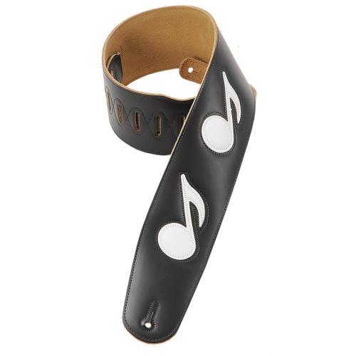 BBB26466315 Levy's M4N-BLK Leather Bass Guitar Strap with Music Notes Black