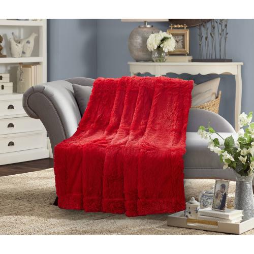BBB20568169 De Moocci Shaggy Chic Faux Fur Throw Blanket - Dark Red -63”x87”