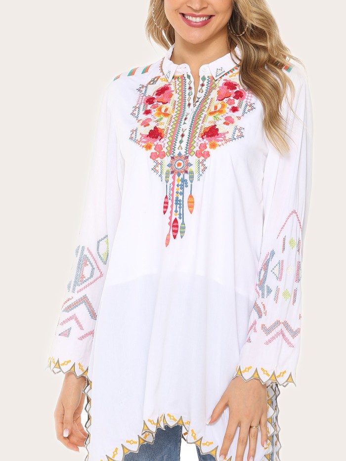 Women's Long Sleeve Blouse Embroidery Bohemia Style