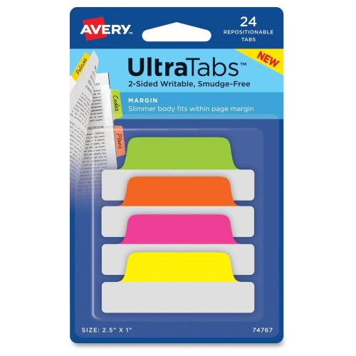 BBB20364013 Avery Ultra Margin Tabs - Neon (24/Pack)