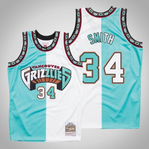 Grizzlies Michael Smith White Teal Split Hardwood Classics Jersey