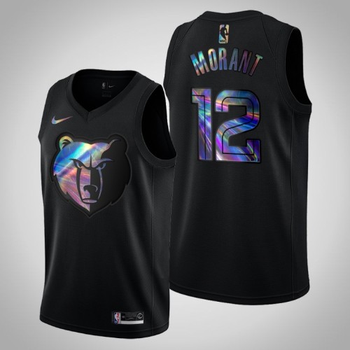 Grizzlies Ja Morant Black Iridescent Logo Holographic Hardwood Classics Jersey