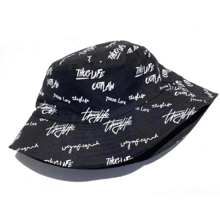 New Kpop Bucket Hat Women Embroidery Letters Double Side Cotton Reversible Sun Protection Cap Men's Panama Hat Fisherman Hats