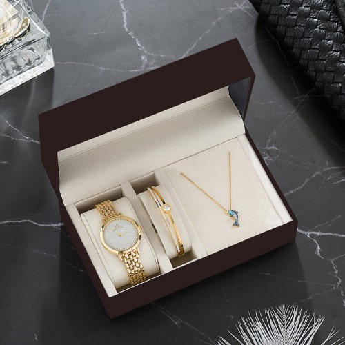 2020 fashion watch sets women's stainless steel bangle/necklace/watch set womens luxury jewelry gift ladies casual quartz wristwatch rose gold
