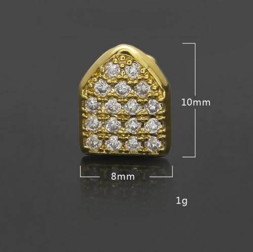 18k gold plated single tooth hip hop grillz bling cap canine teeth CZ iced-out grillz