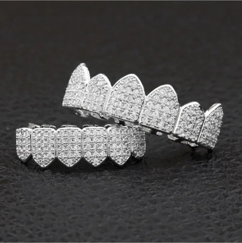 iced out grillz 18K gold plated CZ diamond bling hip hop grillz with extra molding bars