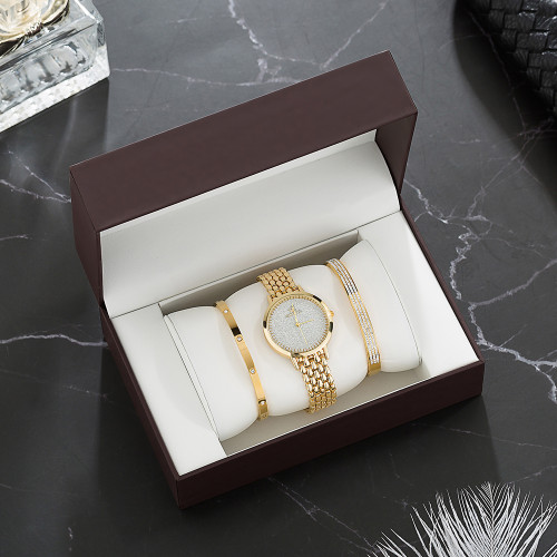 2020 luxury watch sets women's gold wristwatches with stainless steel bracelet fashion diamond gift set free shipping