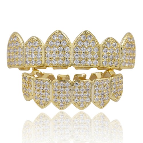 iced out grillz 18K gold plated CZ diamond bling hip hop grillz with extra molding bars